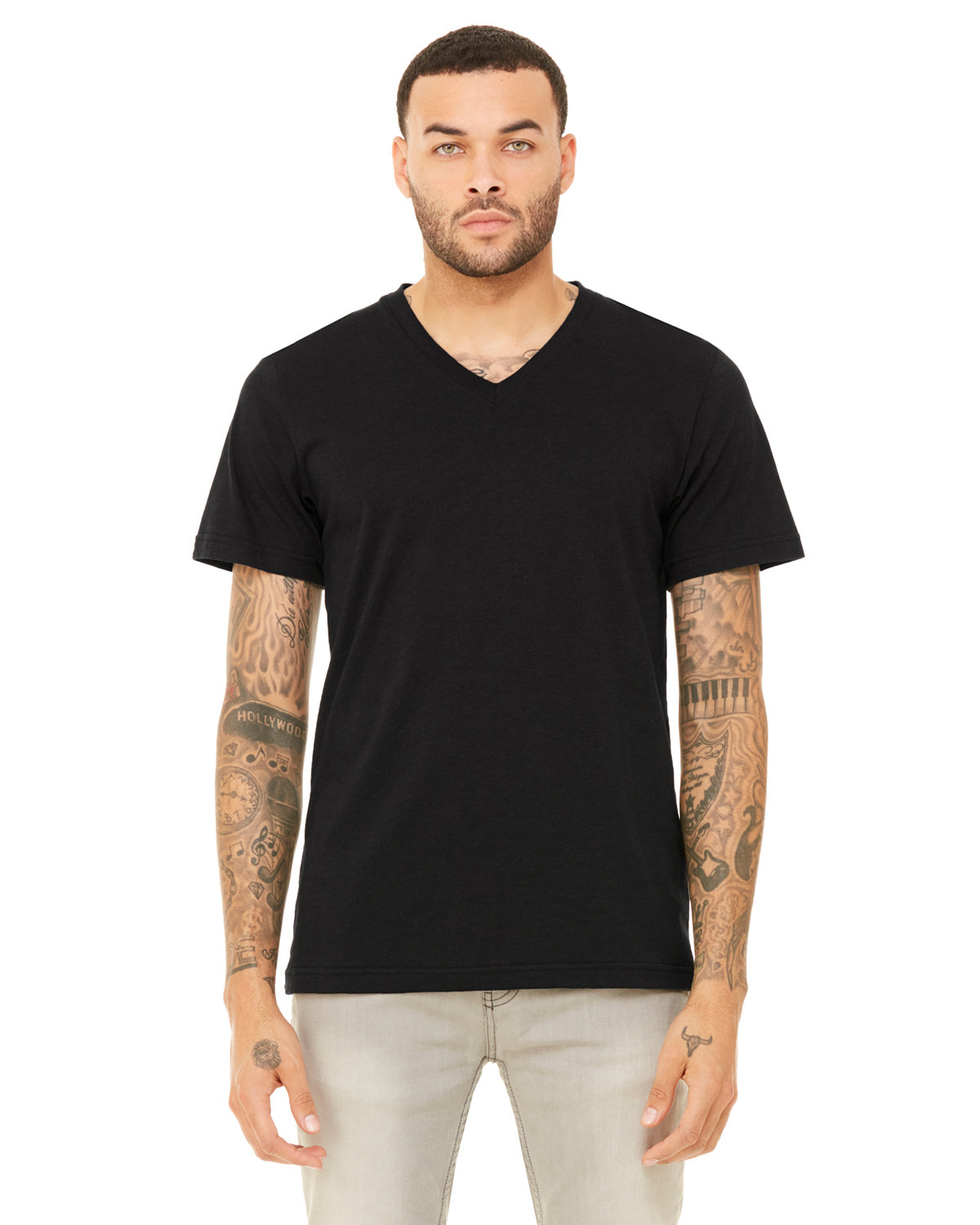Unisex Triblend V-Neck T-Shirt - Heather Black Triblend
