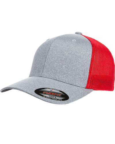 Unisex Poly Mélange Stretch Mesh Cap - Heather / Red