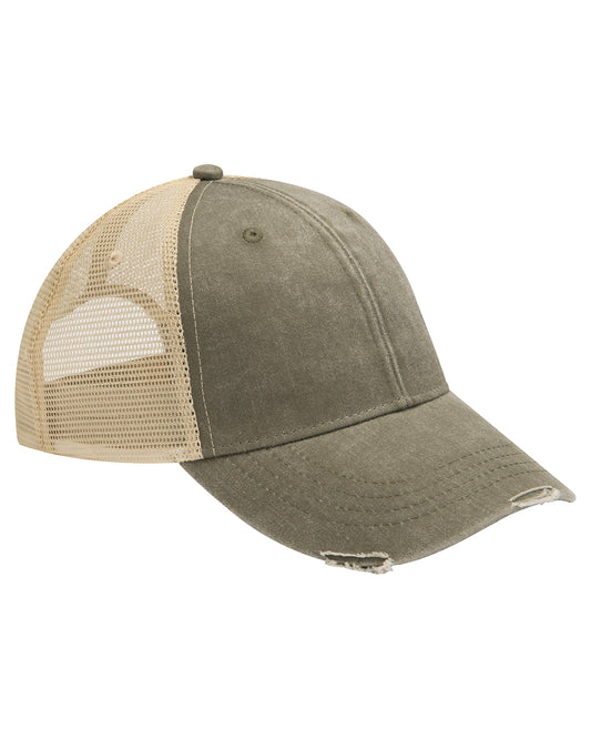 Distressed Ollie Cap - Olive/Tan