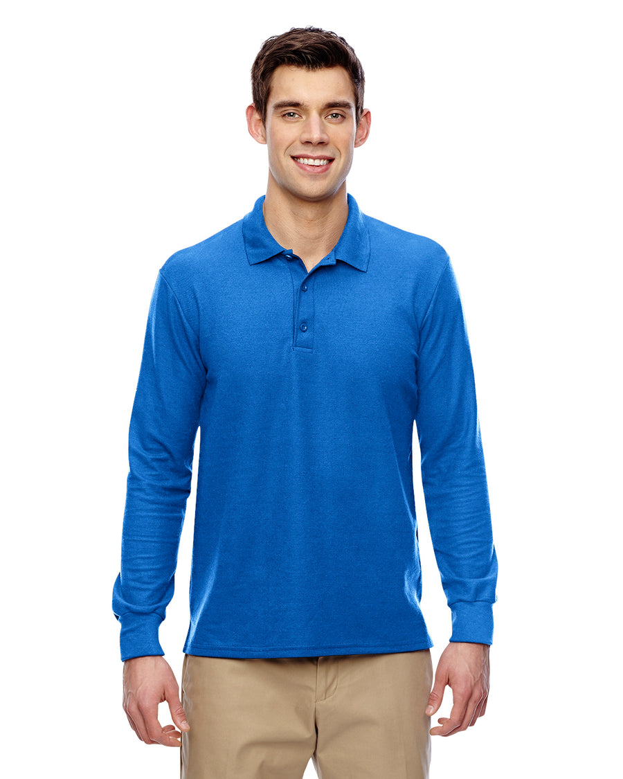 Unisex Double Piqué Long-Sleeve Polo - Royal