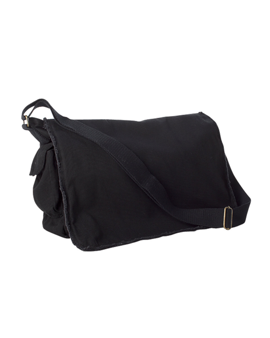 Pigment-Dyed Raw-Edge Messenger Bag - Black
