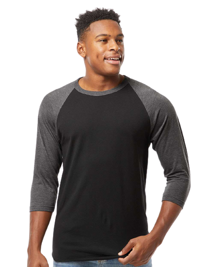 Unisex Fine Jersey Raglan Tee - Black / Heather Charcoal