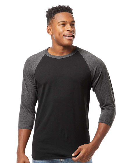 Unisex Fine Jersey Raglan Tee - Black / Heather Charcoal