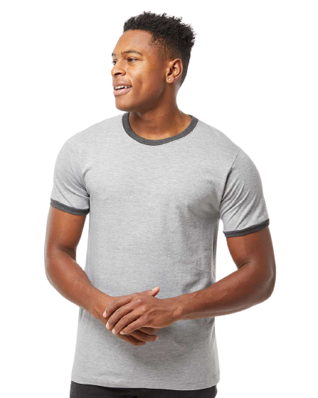 Unisex Fine Jersey Ringer Tee - Heather Gray / Heather Charcoal
