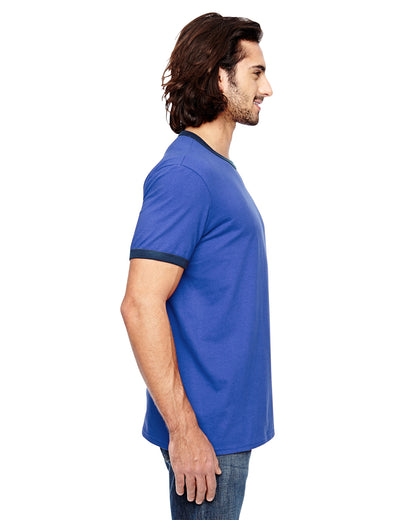 Unisex Lightweight Ringer T-Shirt - Heather Blue / Navy