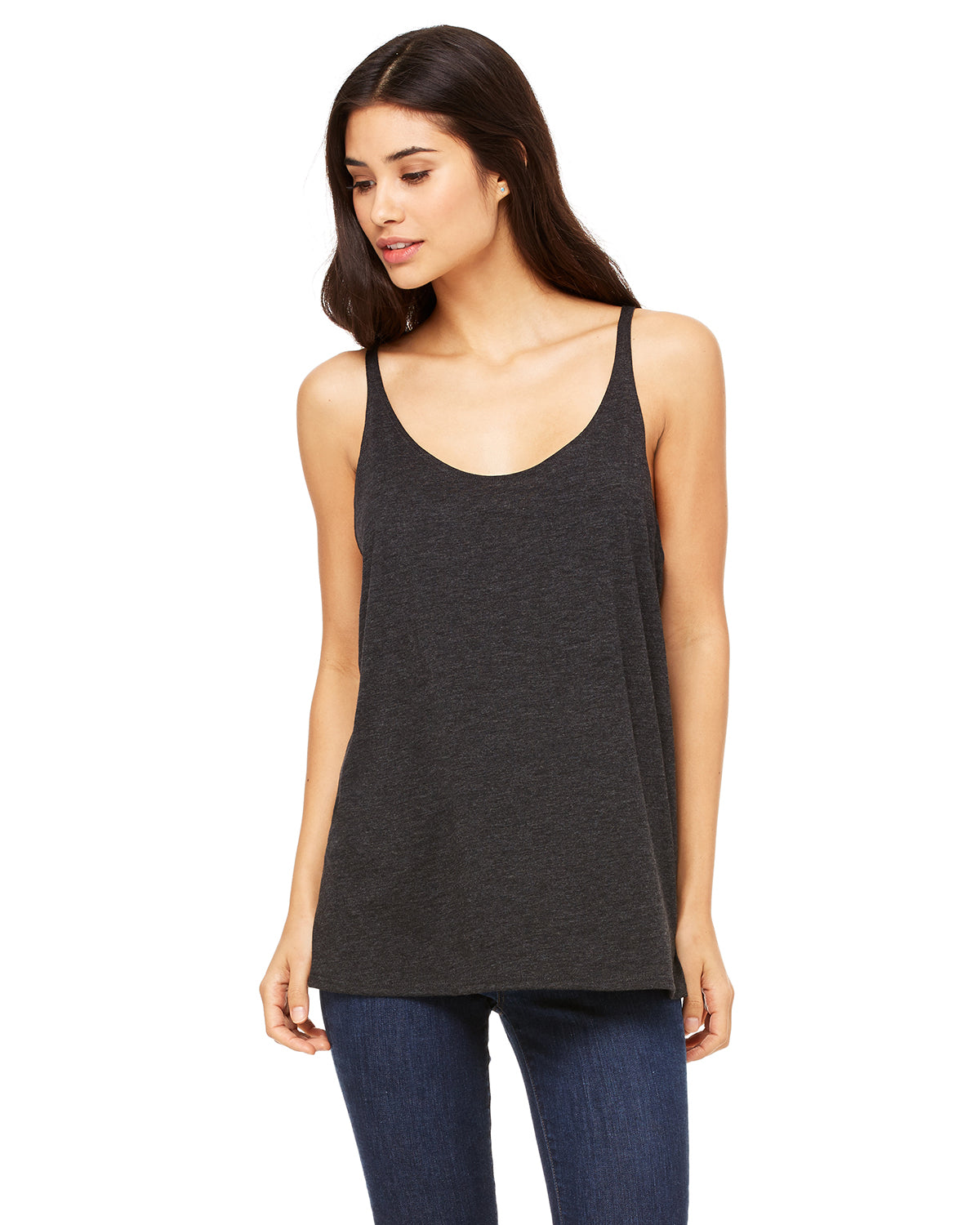 Women's Slouchy Tank - Charcoal Black Triblend