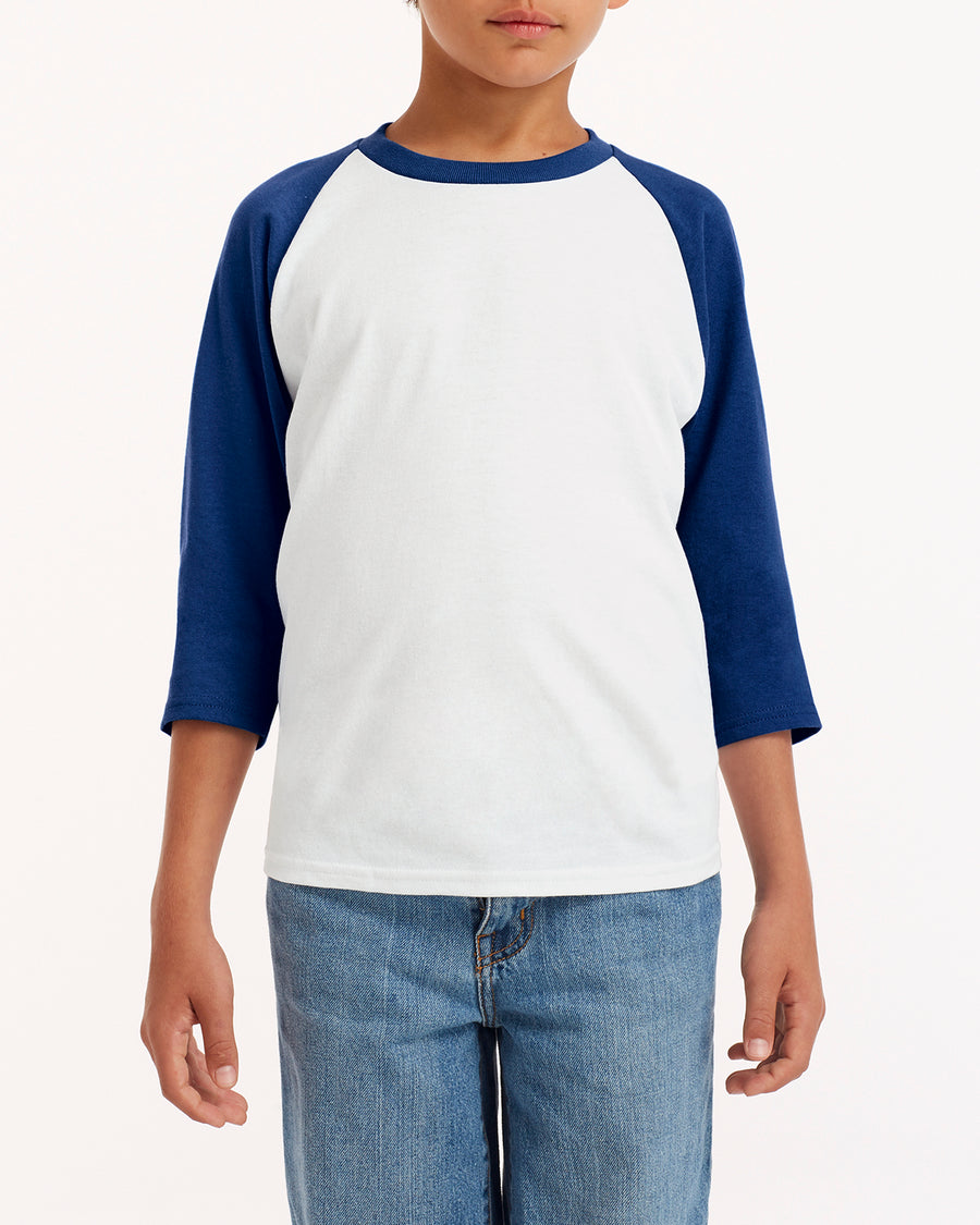 Youth Heavy Cotton��� 3/4-Raglan Sleeve T-Shirt - White / Navy