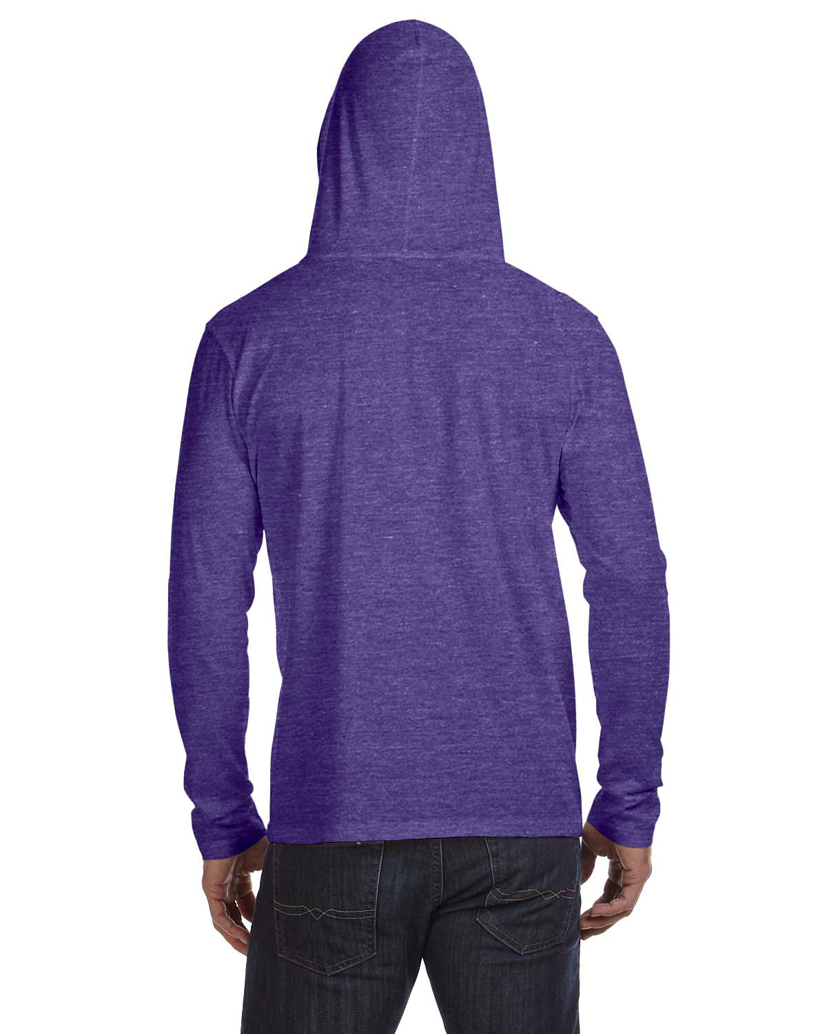 Unisex Lightweight Long-Sleeve Hooded T-Shirt - Heather Purple / Neon Yellow