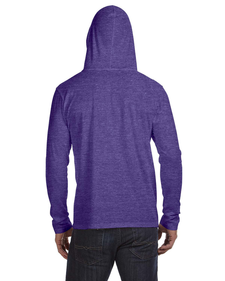 Unisex Lightweight Long-Sleeve Hooded T-Shirt - Heather Purple / Neon Yellow