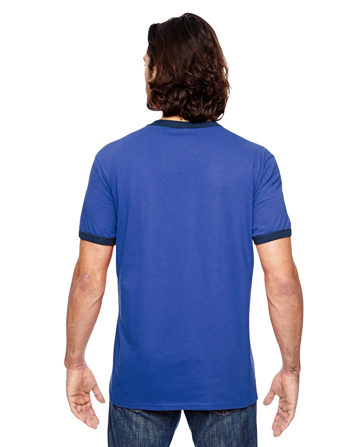 Unisex Lightweight Ringer T-Shirt - Heather Blue / Navy