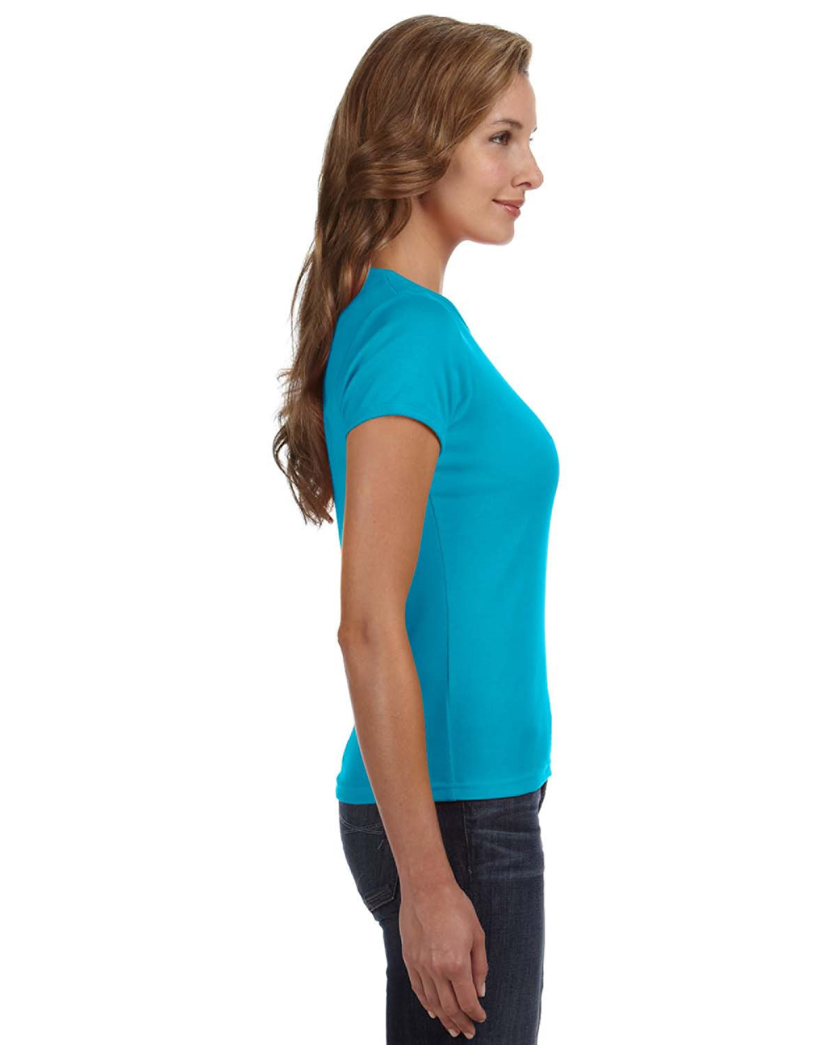 Women's 1x1 Baby Rib Scoop T-Shirt - Caribbean Blue