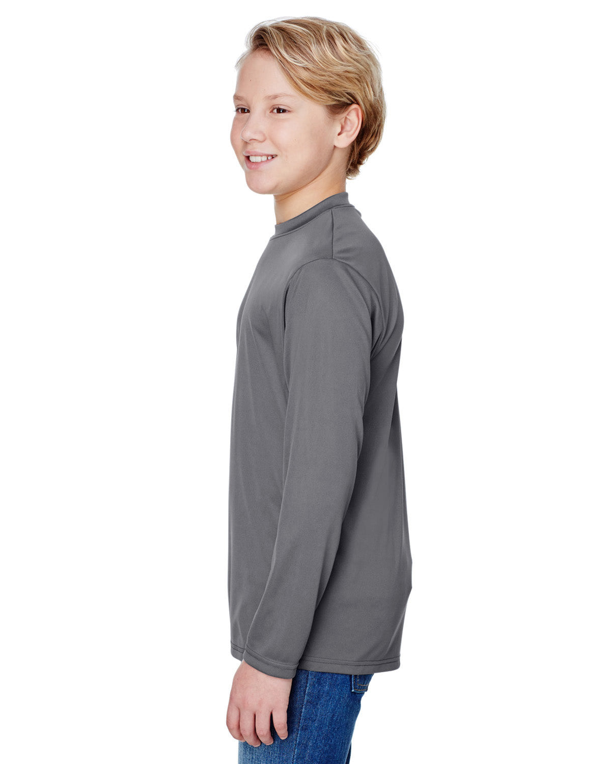 Youth Long Sleeve Cooling Performance Crew Shirt - Graphite