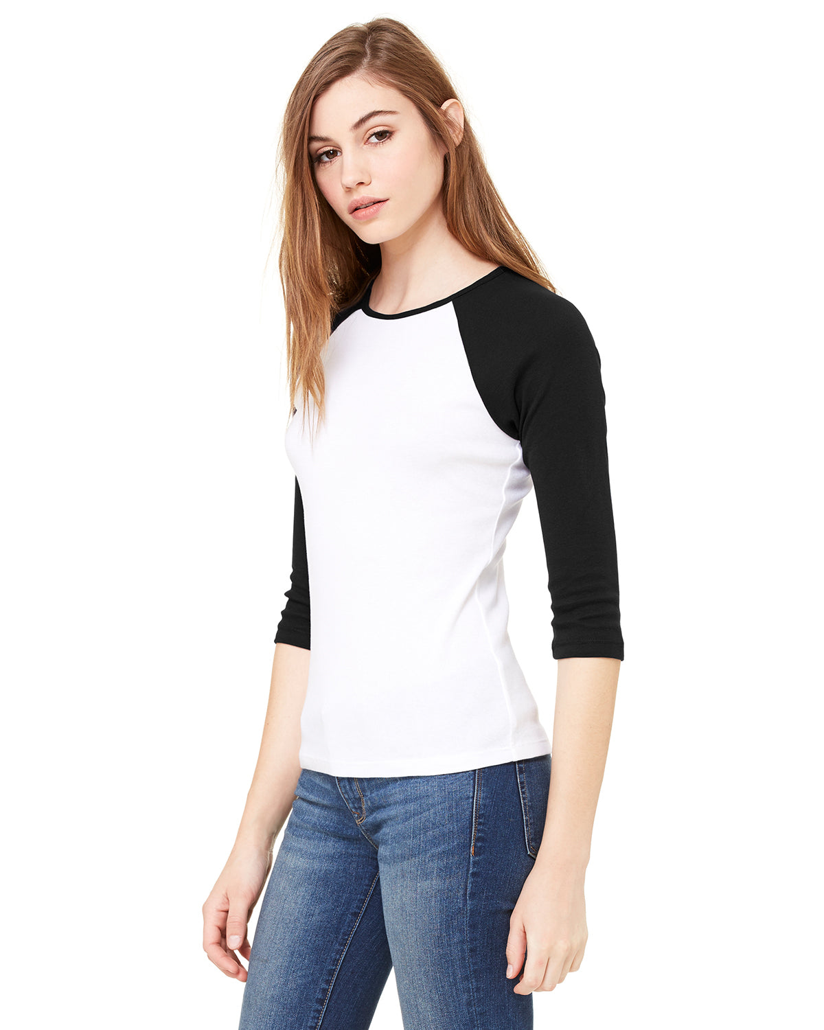 Women's Baby Rib 3/4-Sleeve Contrast Raglan T-Shirt - White / Black