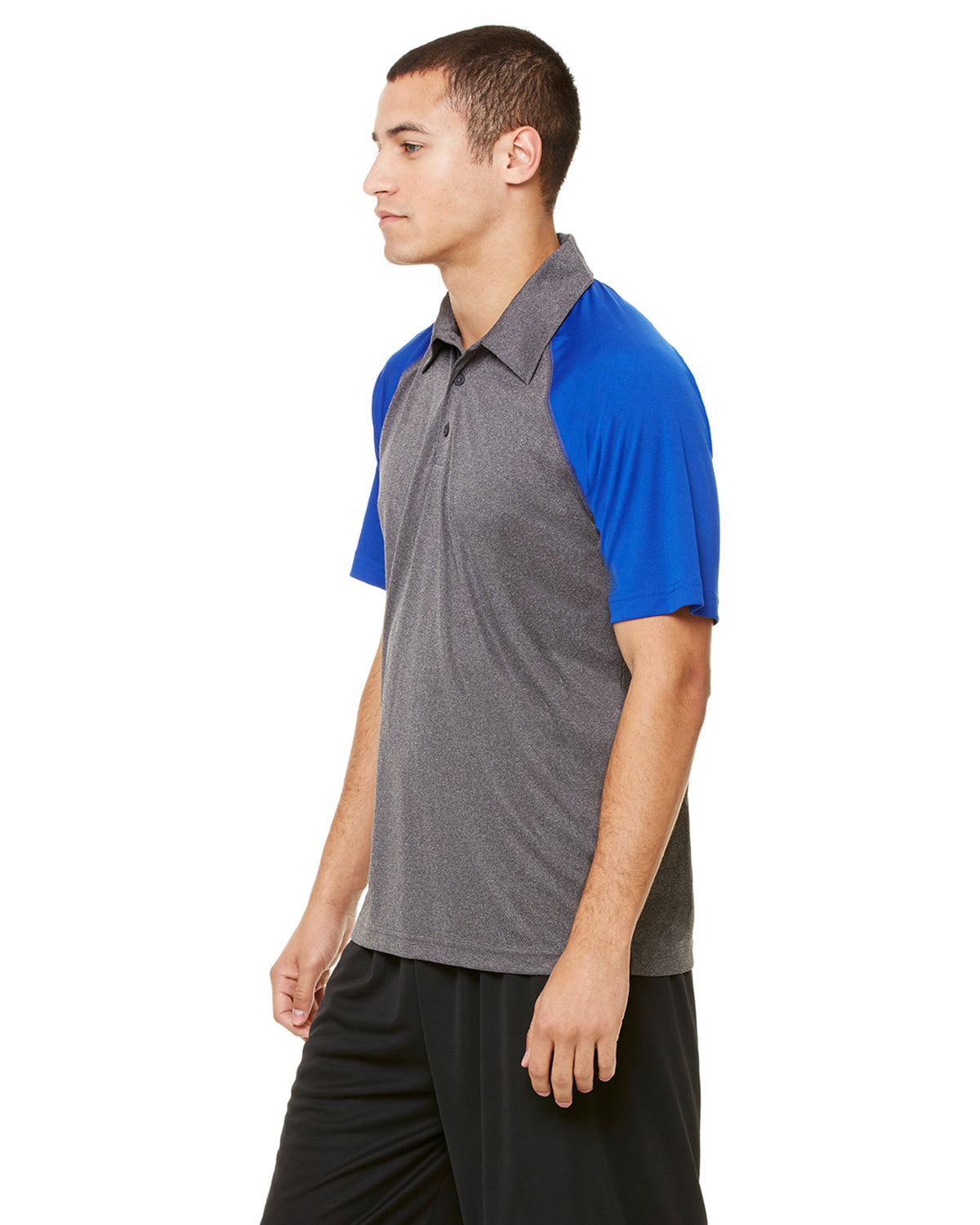 Unisex Performance Three-Button Raglan Polo - Dark Gray Heather / Sport Ry