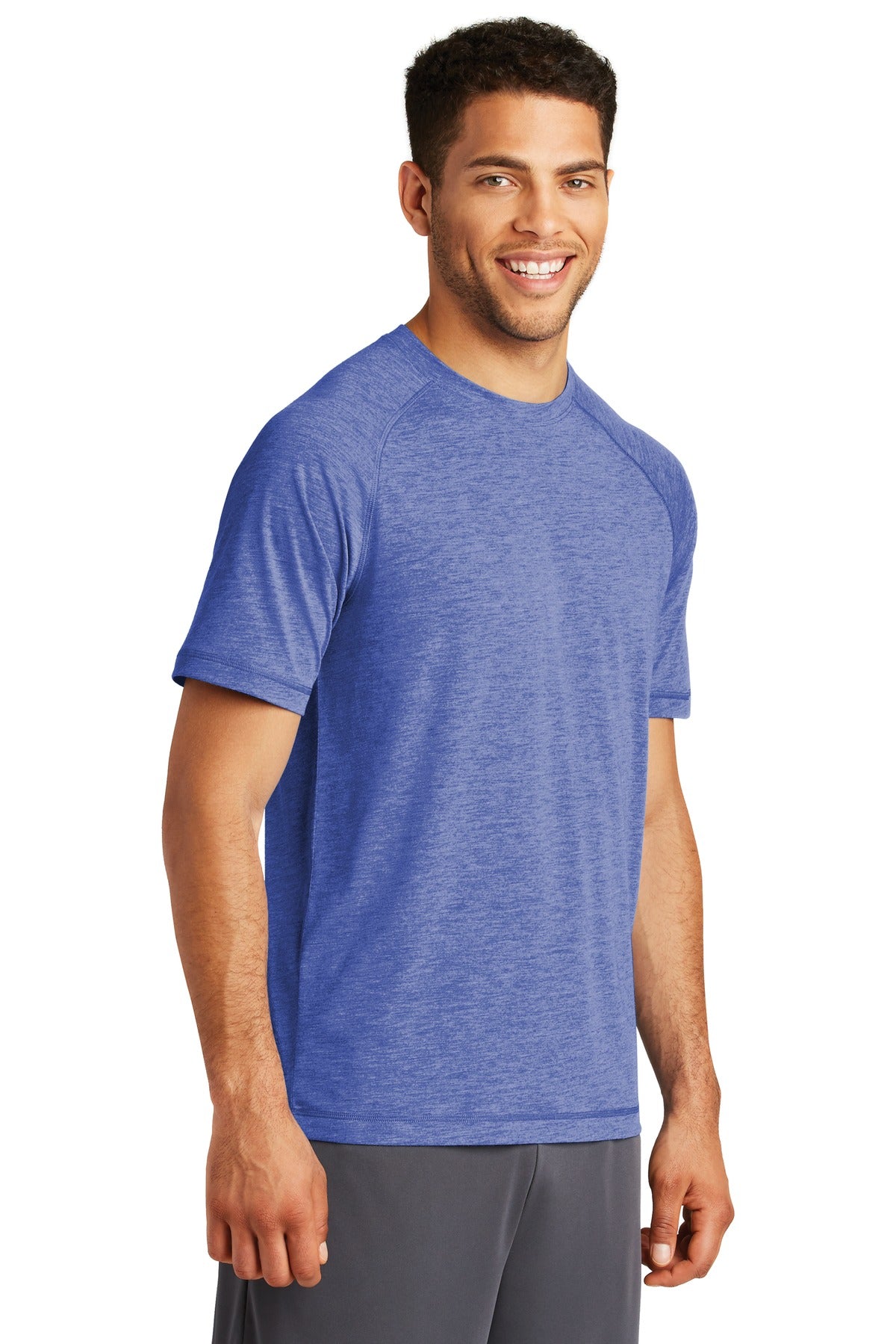 Unisex PosiCharge Tri-Blend Wicking Raglan Tee - True Royal Heather