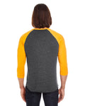 Unisex Poly-Cotton 3/4-Sleeve Raglan T-Shirt - Heather Black / Gold