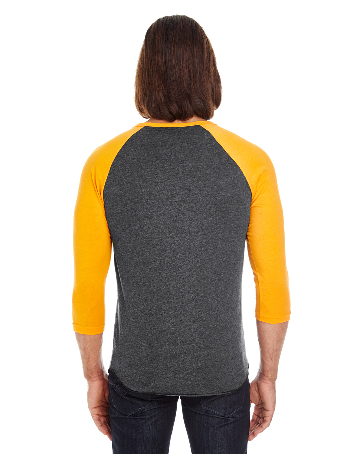 Unisex Poly-Cotton 3/4-Sleeve Raglan T-Shirt - Heather Black / Gold