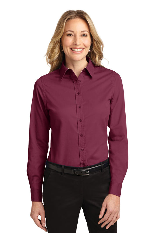 Women's Long Sleeve Easy Care Shirt - Burgundy / Light St