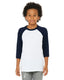 Bella + Canvas 3200Y - Youth 3/4-Sleeve Baseball T-Shirt - White / Navy