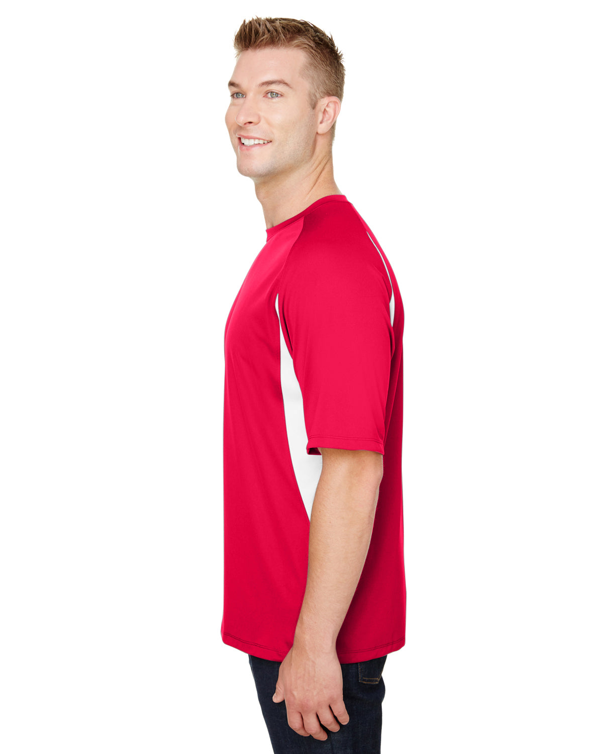 Men's Cooling Performance Color Blocked T-Shirt - Scarlet / White