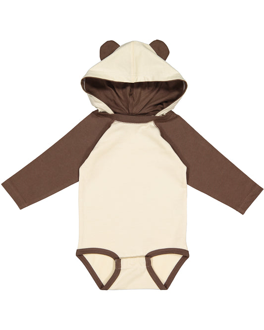 Infant Long Sleeve Fine Jersey Bodysuit With Ears - Natural / Brown
