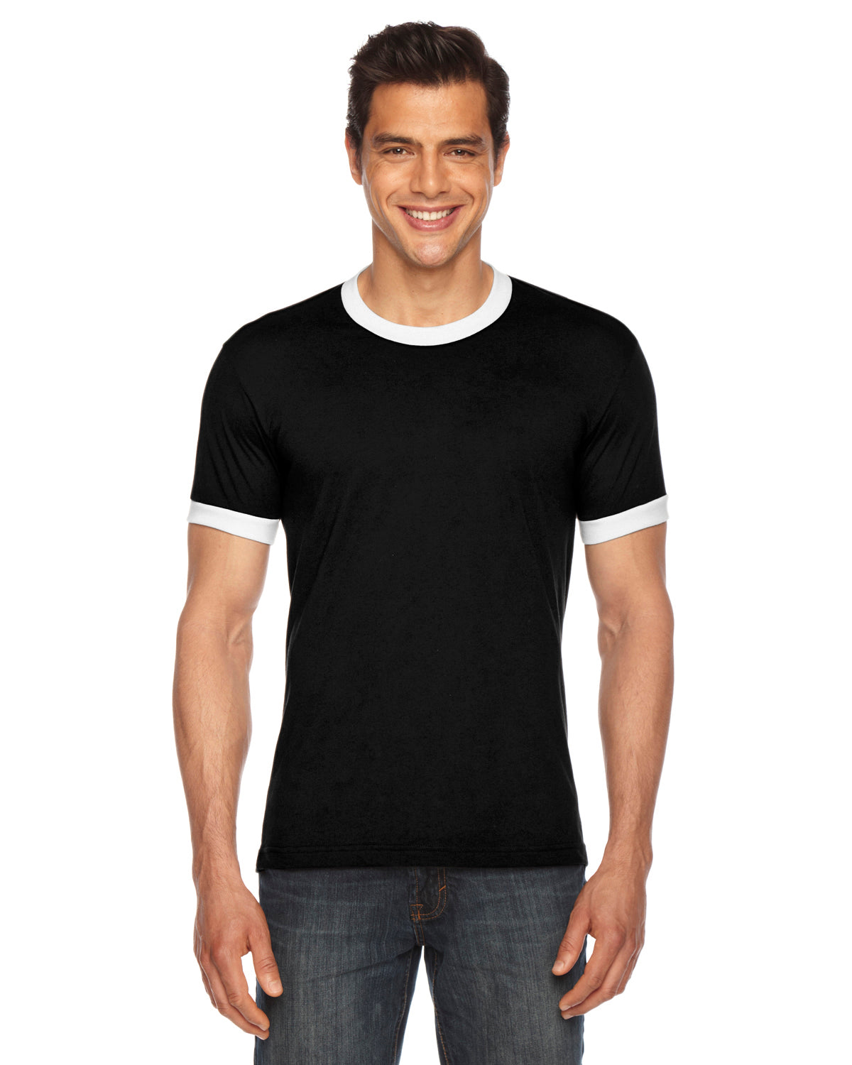 UNISEX Poly-Cotton Short-Sleeve Ringer T-Shirt - Black / White