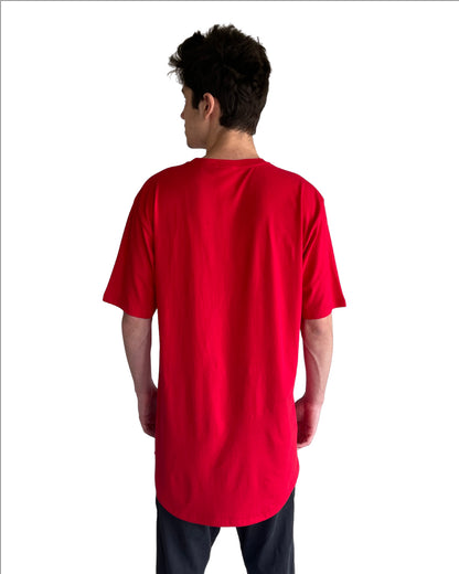 Men's Cotton Long Body Crew - Red
