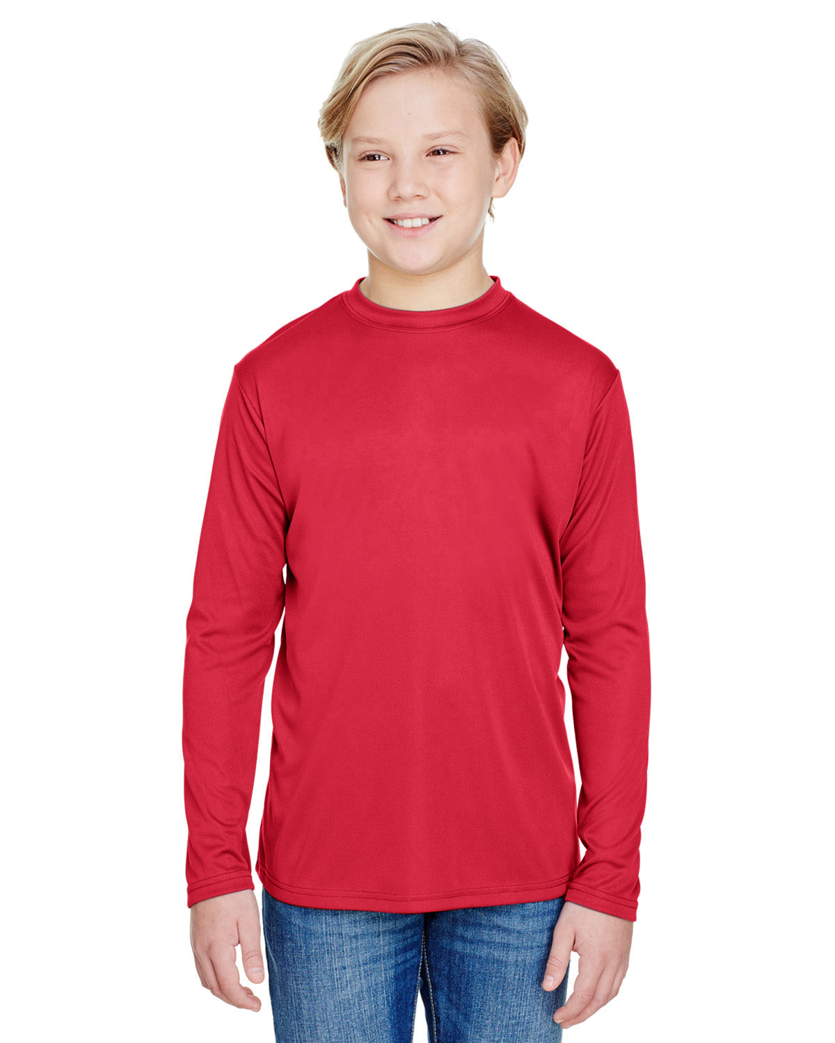 Youth Long Sleeve Cooling Performance Crew Shirt - Scarlet