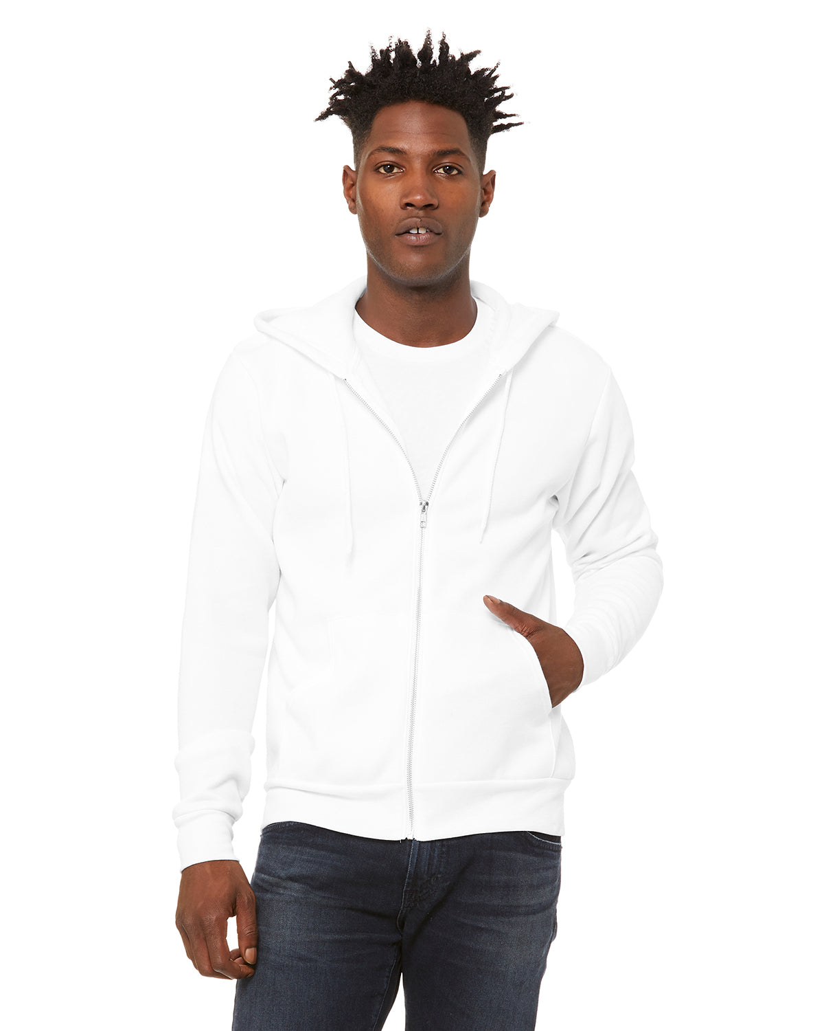 Unisex Poly-Cotton Sponge Fleece Full-Zip Hoodie - Dtg White