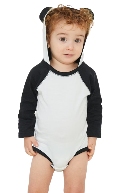 Infant Long Sleeve Fine Jersey Bodysuit With Ears - White / Black