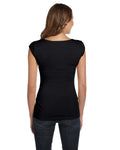 Women's Sheer Mini Rib Cap-Sleeve Deep V-Neck T-Shirt - Black