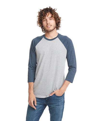 Unisex CVC 3/4 Sleeve Raglan Baseball T-Shirt - Midnight Navy / Dark Heather Gray