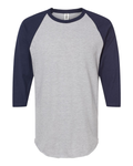 Unisex Fine Jersey Raglan Tee - Heather Gray / Navy