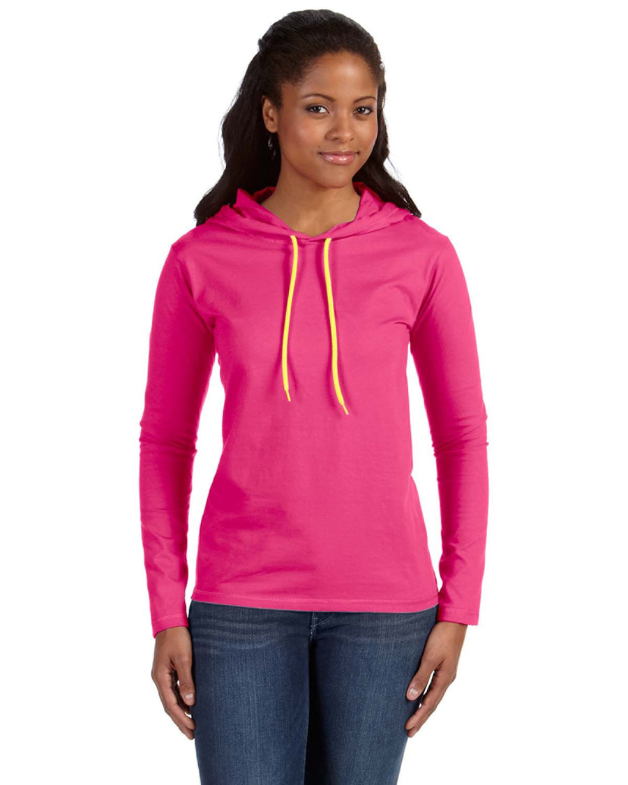 Women's Lightweight Long-Sleeve Hooded T-Shirt - Hot Pink / Neon Yellow