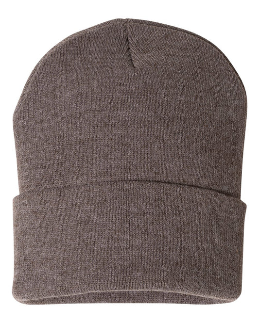12" Solid Knit Beanie - Heather Brown