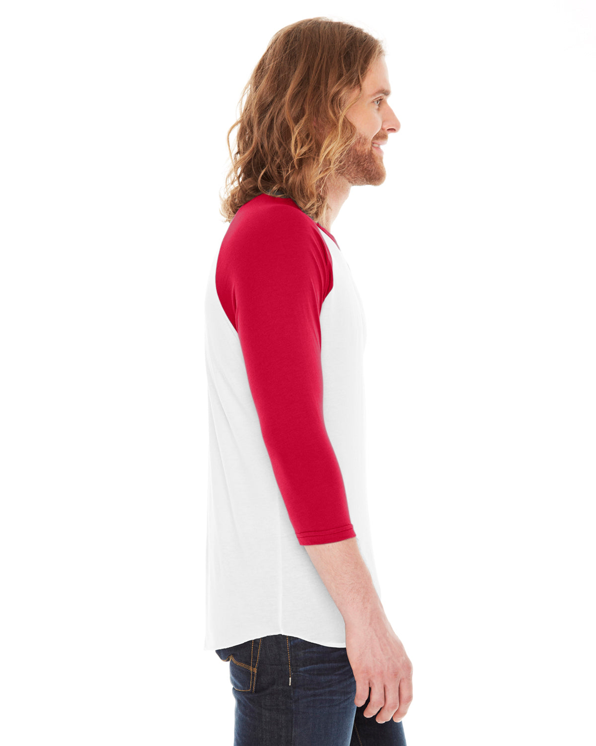Unisex Poly-Cotton 3/4-Sleeve Raglan T-Shirt - White / Red