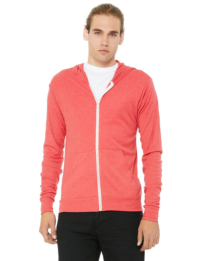 Unisex Triblend Full-Zip Lightweight Hoodie - Light Red Triblend
