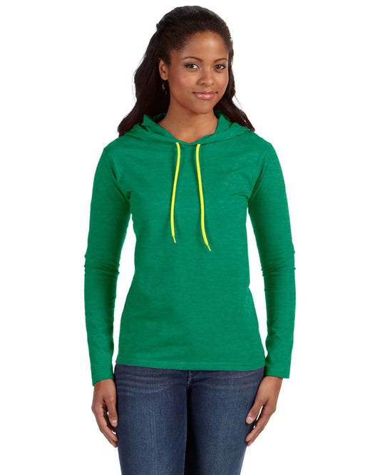 Women's Lightweight Long-Sleeve Hooded T-Shirt - Heather Green / Neon Yellow