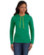 Anvil 887L - Women's Lightweight Long-Sleeve Hooded T-Shirt - Heather Green / Neon Yellow