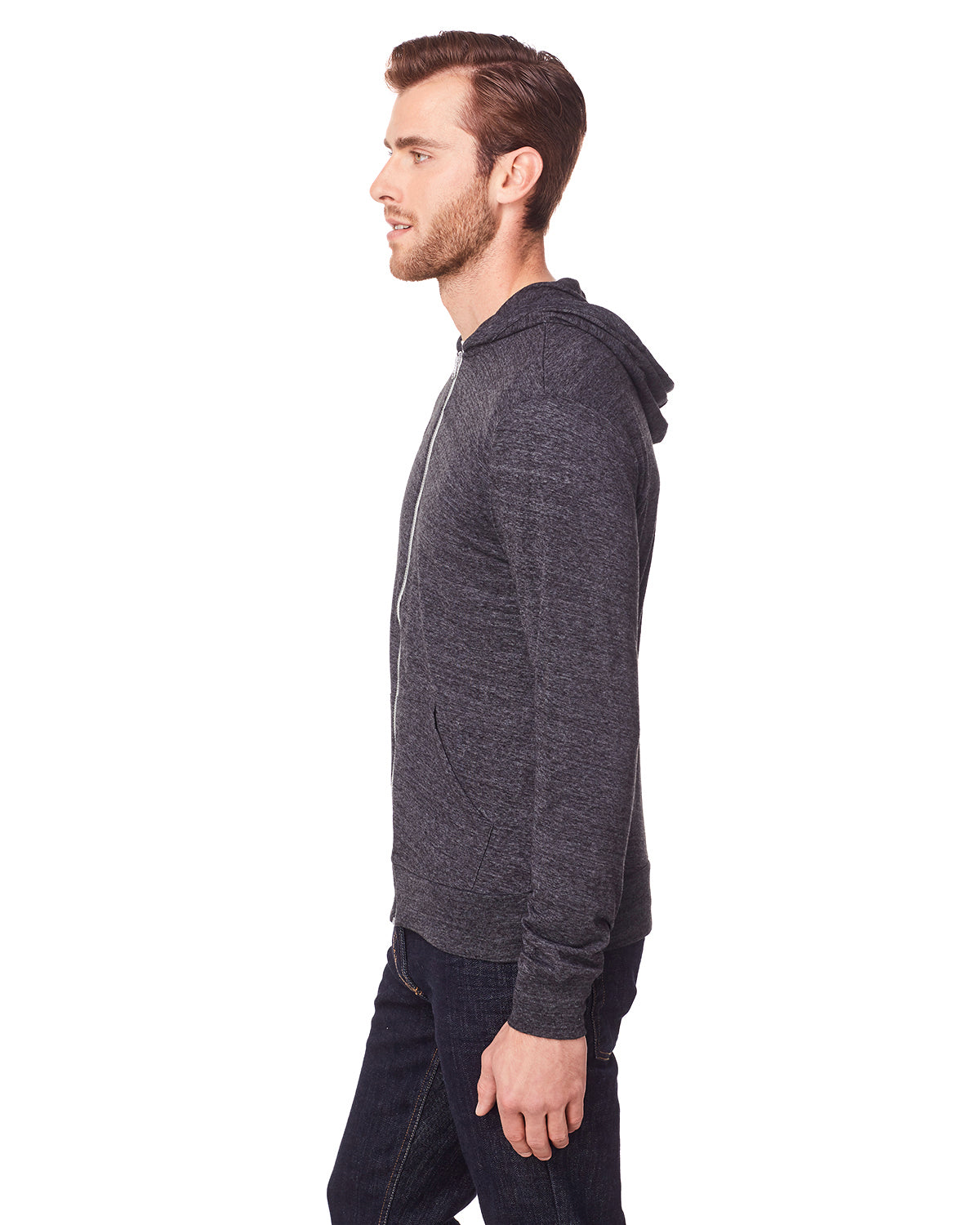 Unisex Triblend Full-Zip Light Hoodie - Solid Black Triblend