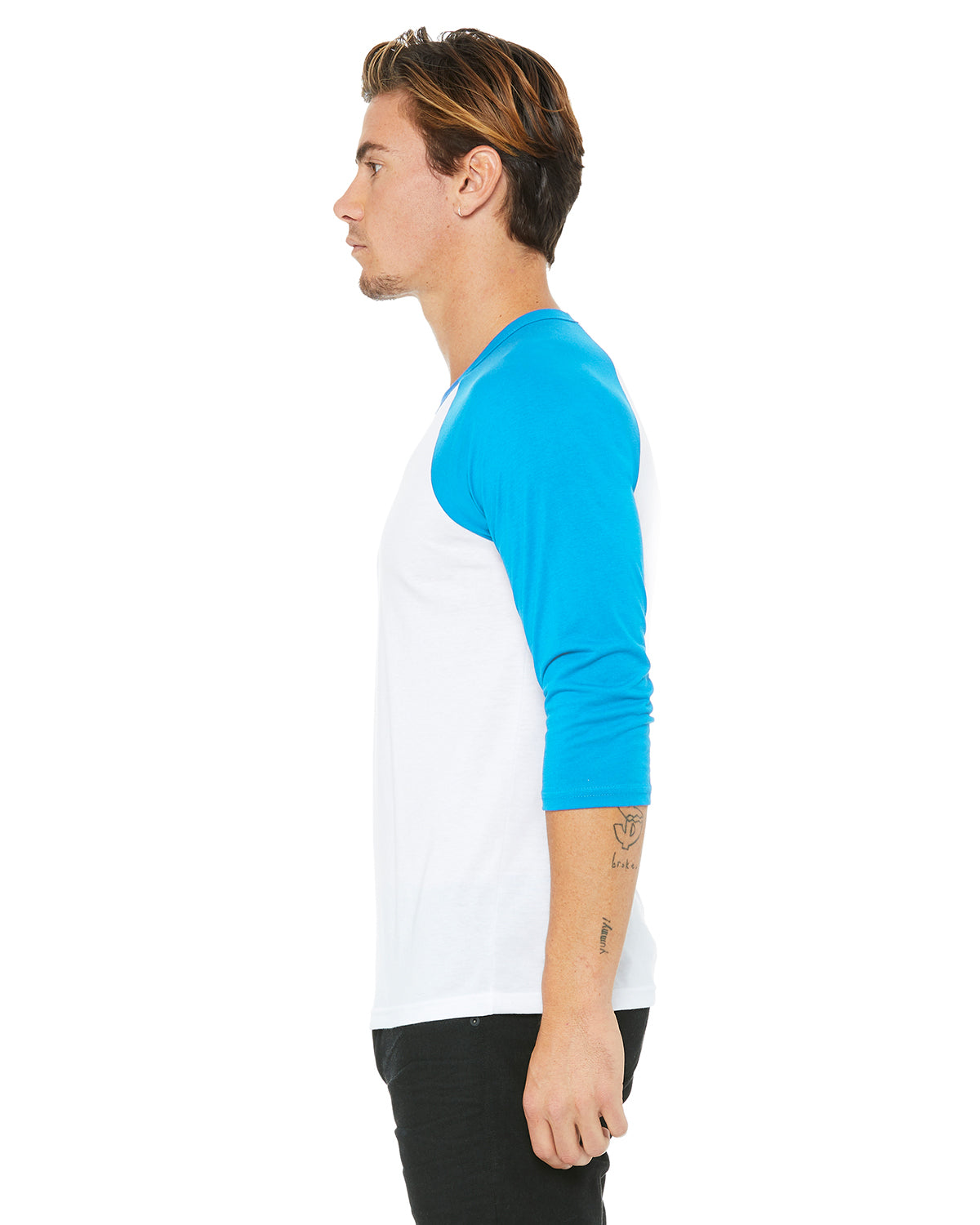 Unisex 3/4-Sleeve Baseball T-Shirt - White / Neon Blue