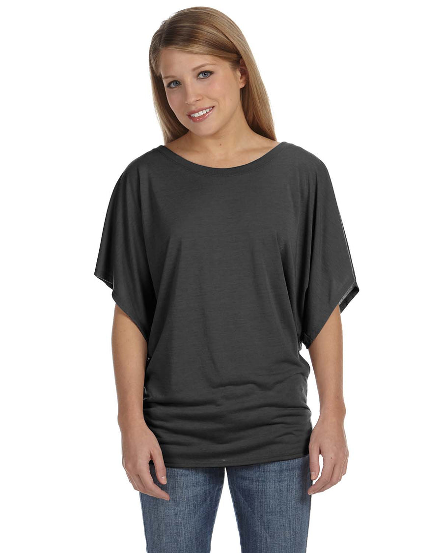 Women's Flowy Draped Sleeve Dolman T-Shirt - Charcoal Marble