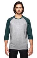 Unisex Triblend 3/4-Sleeve Raglan T-Shirt - Heather Gray / Heather Dark Green