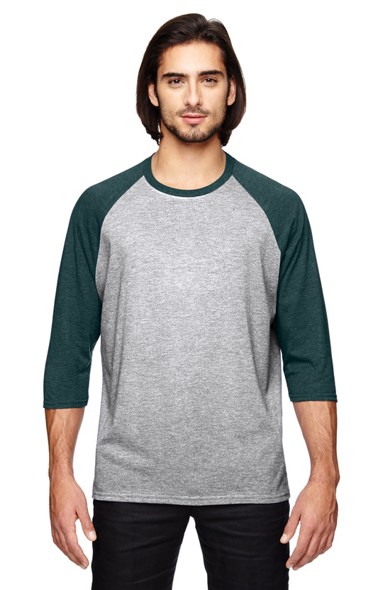 Unisex Triblend 3/4-Sleeve Raglan T-Shirt - Heather Gray / Heather Dark Green