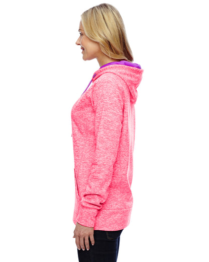 Women's Cosmic Contrast Fleece Hoodie - Fire Coral / Magenta