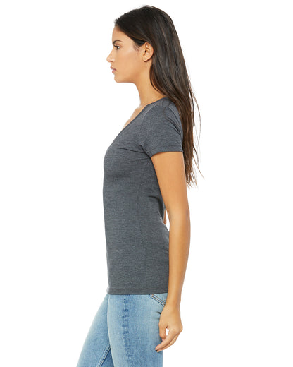 Ladies' Jersey Short-Sleeve Deep V-Neck T-Shirt - Heather Dark Gray