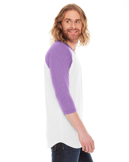 Unisex Poly-Cotton 3/4-Sleeve Raglan T-Shirt - White / Orchid
