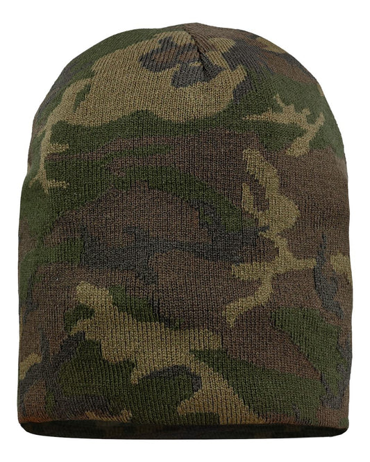 8" Knit Beanie - Green Camo