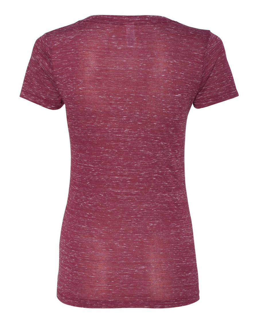 Ladies' Jersey Short-Sleeve Deep V-Neck T-Shirt - Maroon Marble