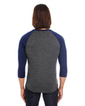 Unisex Poly-Cotton 3/4-Sleeve Raglan T-Shirt - Heather Black / Navy
